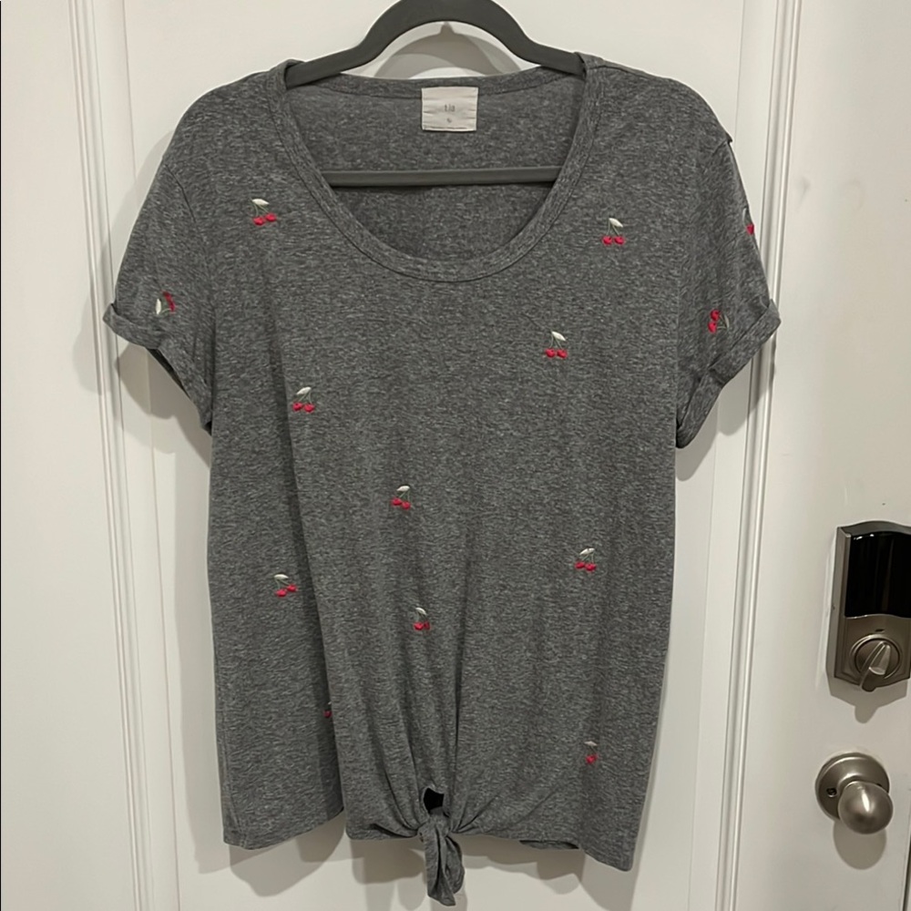 T.La Gray Cherry Embroidered Short Sleeve Tee